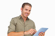 Happy man using tablet pc