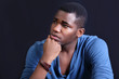 Worried guy staring at copy space
