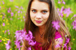 Woman on flower field