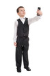 boy in suit with phone