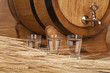 glass of vodka and barrel