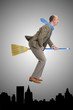 The businessman flies over air