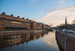 Sunset in Hamburg, German city. Speicherstadt district