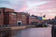 Sunset in Hamburg, German city. Speicherstadt district
