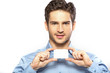 Glad handsome guy with facial hair
