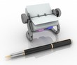 Illustration: Rotary card address and pen. Rotary card address and pen.