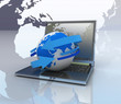 Laptop with earth and arrow. Internet concept