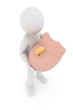 Illustration: 3d small person with a pink piggy bank. 3d small person with a pink piggy bank.