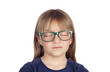Tired blond girl with glasses sleeping