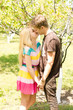 Romantic couple holding hands and kissing