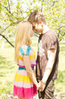 Romantic couple holding hands and coming closer