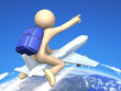 Young man is beginning journey to a new life by airplane.
