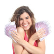 Woman holding a lot of five hundred euro banknotes