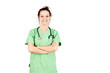 Photo: Young woman in green scrubs smiling Young woman in green scrubs smiling