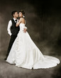 Wedding couple, Bride and groom at dark background.