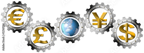 Illustration: Euro Dollars Pound Yen Industrial Gears Euro Dollars Pound Yen Industrial Gears