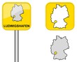Ludwigshafen - Ortsschild, Button und Deutschlandkarte