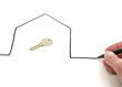 House key in a hand drawn house