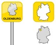 Oldenburg - Ortsschild, Button und Deutschlandkarte