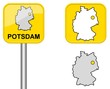 Potsdam - Ortsschild, Button und Deutschlandkarte