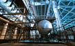 Photo: Industrial zone, Steel pipelines and cables in blue tones Industrial zone, Steel pipelines and cables in blue tones