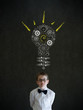 Thinking boy businessman with bright idea gear cog lightbulb