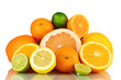 Lots ripe citrus isolated on white