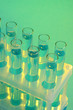 test-tubes with liquid on blue background