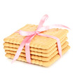 Sweet cookies tied with pink ribbon isolated on white