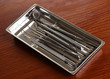 Dentist tools on wooden table