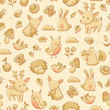 seamless pattern with doodles of forest animals