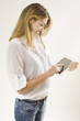 smiling girl using tablet