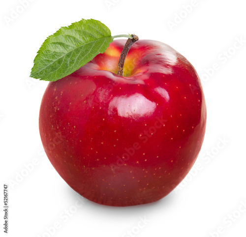 Photo: Red apple with leaf Red apple with leaf