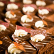 Tastefully decorated chocolate cake pieces