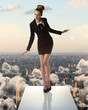 young business woman on trampoline