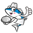 Cooks Fish Mascot the Right hand best gesture and Left hand is h
