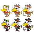 Flexibility as possible a sets of Duck Mascot. Bird Character De