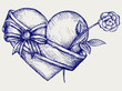 Heart with ribbon and flower. Doodle style