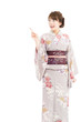 Beautiful japanese kimono woman isolated on white background