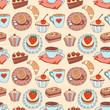 Vector: Coffee seamless cartoon pattern. Coffee seamless cartoon pattern.