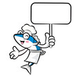 Fish chef mascot the left hand guides and the right hand is hold