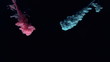Blue and pink ink streaming into water on black background