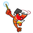 Doctors Shrimp mascot the left hand guides and the right hand is