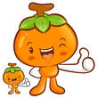 Persimmon Mascot the Right hand best gesture. Fruit Character De