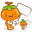 The Persimmon mascot holding a big board. Fruit Character Design