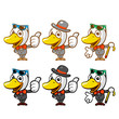 Flexibility as possible a sets of Duck Mascot. Bird Character De