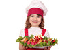 beautiful little girl cook with gourmet food