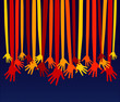 Happy celebration hands with text space.