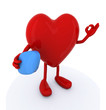 Illustration: heart with big blue pill on hand heart with big blue pill on hand