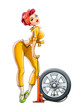 girl auto mechanic pump wheel illustration isolated on white